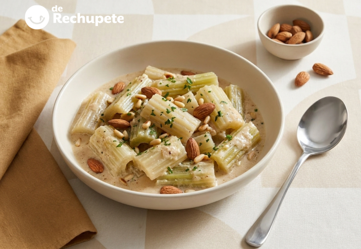 Cardo en salsa de almendras a la riojana, receta de invierno con salsa cremosa