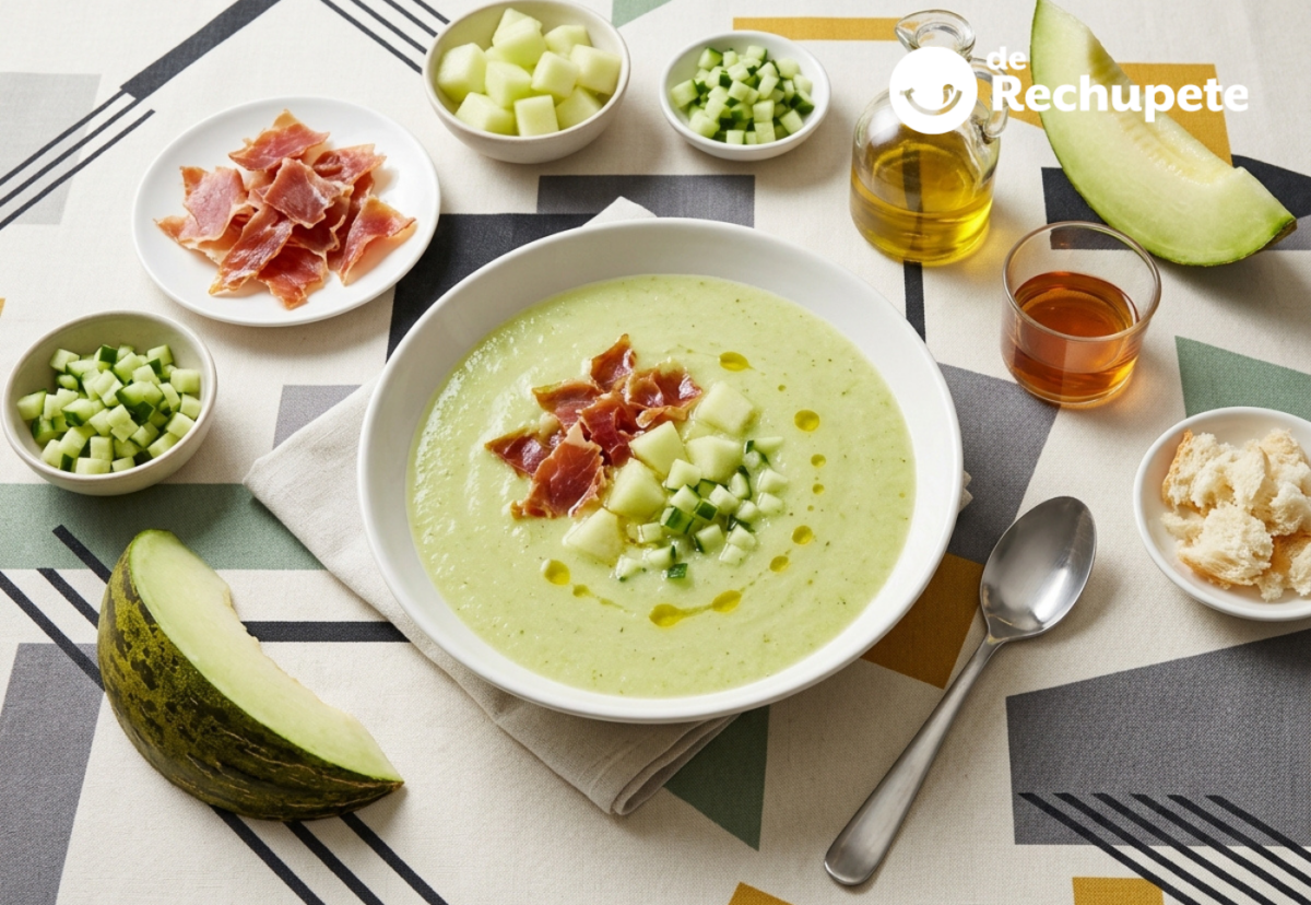 Gazpacho de melón, sin tomate y con jamón crujiente