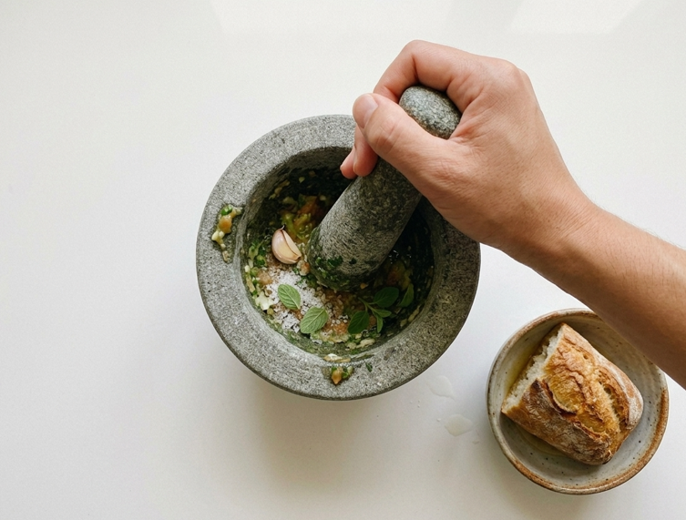 Gazpacho extremeño campero, la sopa fría que se maja en mortero