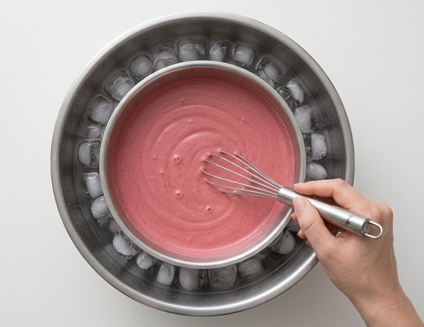 Helado de frambuesa, una bola rosa que sabe a fruta