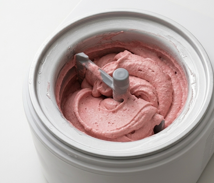 Helado de frambuesa, una bola rosa que sabe a fruta