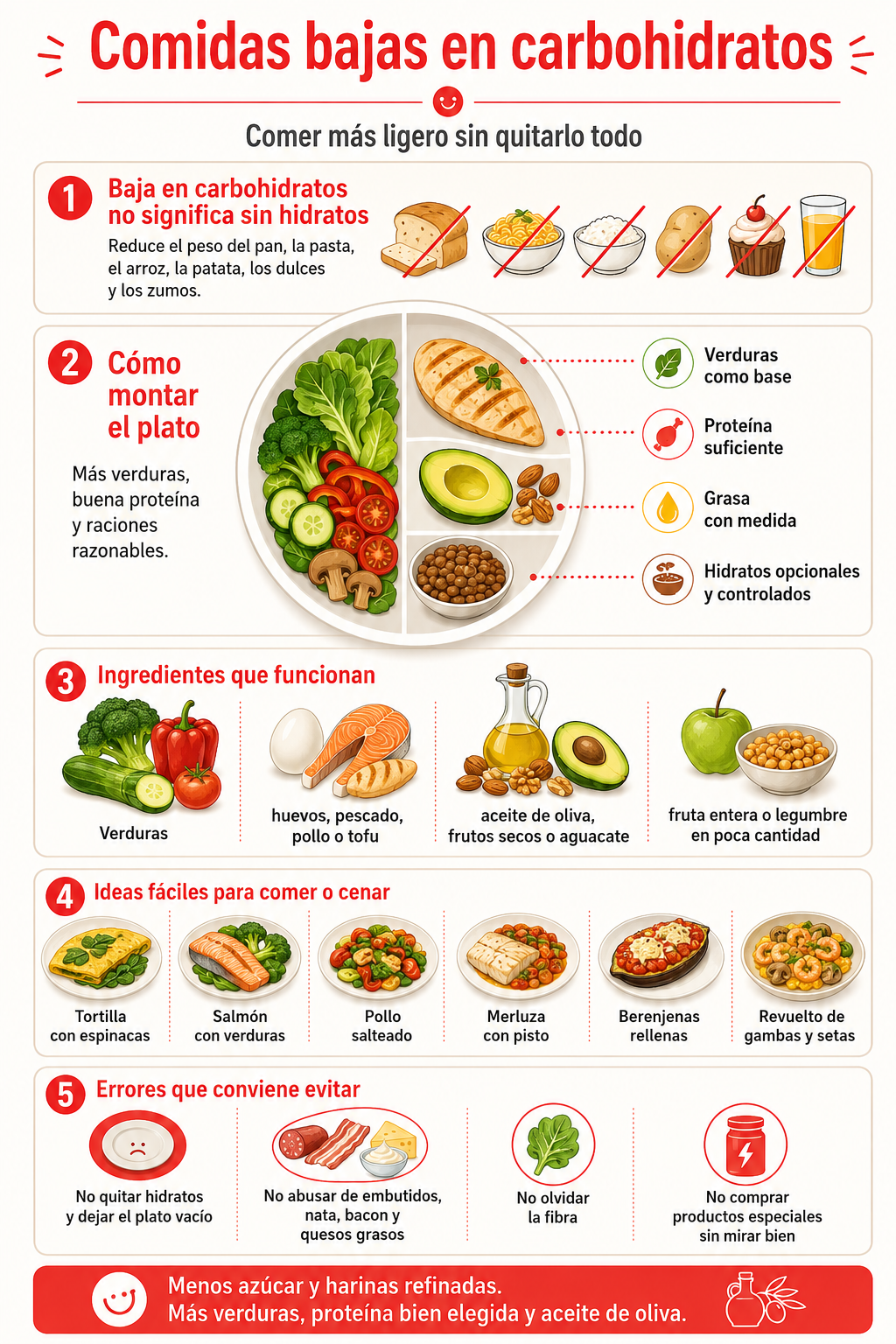 Comidas bajas en carbohidratos: ideas para comer bien sin quitarlo todo