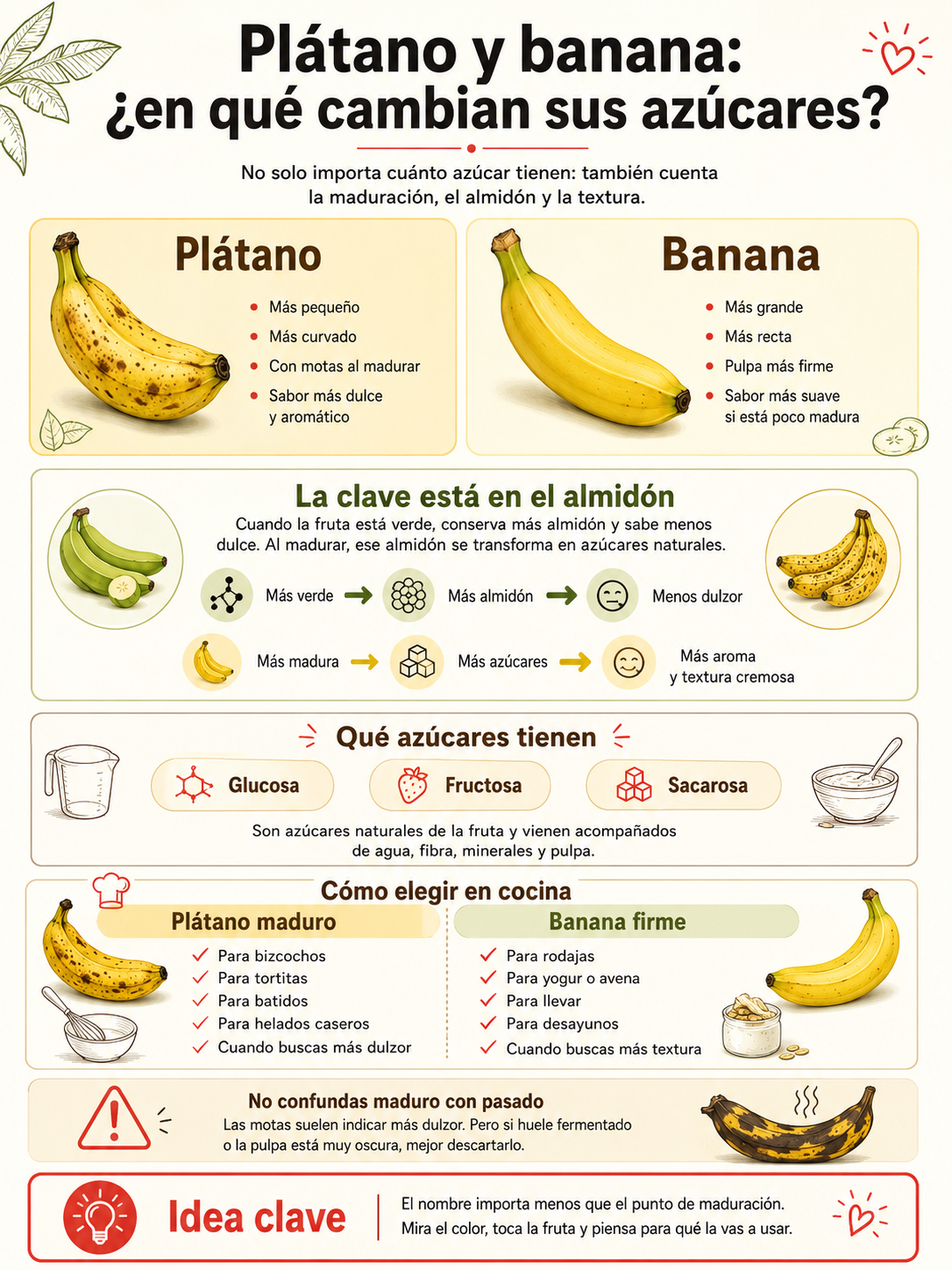 Diferencias entre los azúcares del plátano y la banana