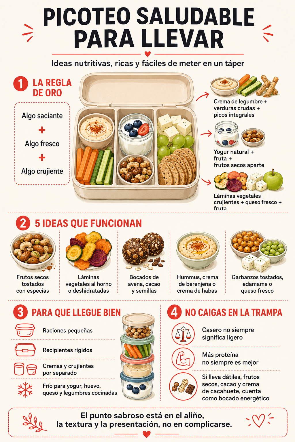 Snacks saludables gourmet: ideas de picoteo nutritivo listo para llevar