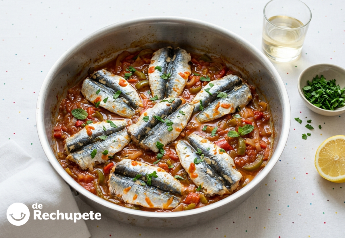 Moraga de sardinas a la malagueña, sofrito corto y pescado jugoso