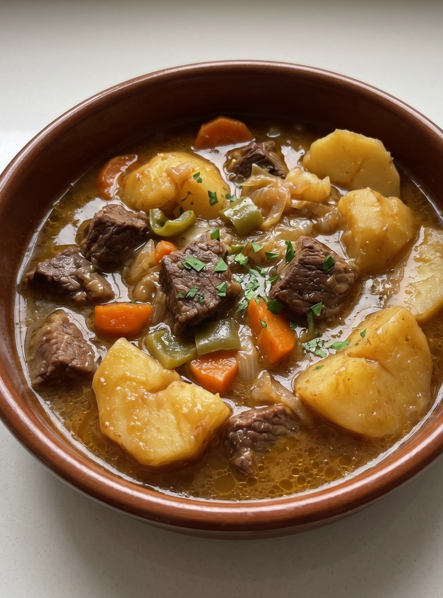 Olla ferroviaria de patatas con carne, el guiso ferroviario más directo