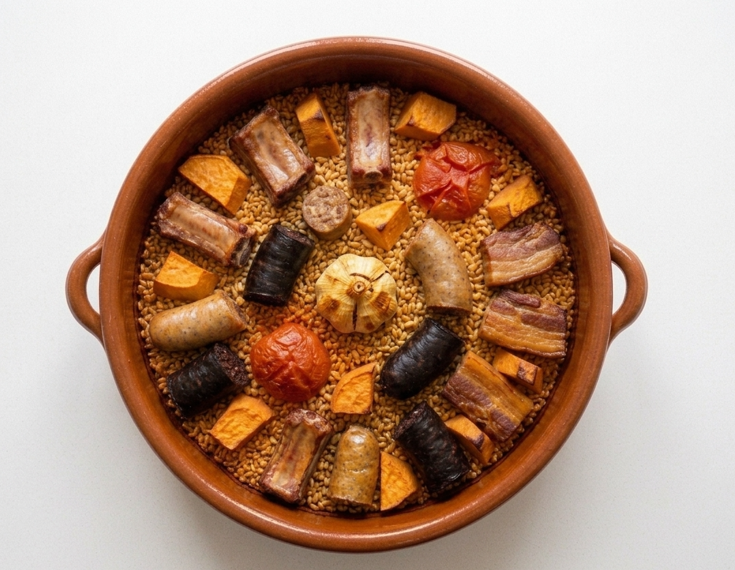 Arroz de la tierra menorquín, una receta de matanza hecha con trigo roto