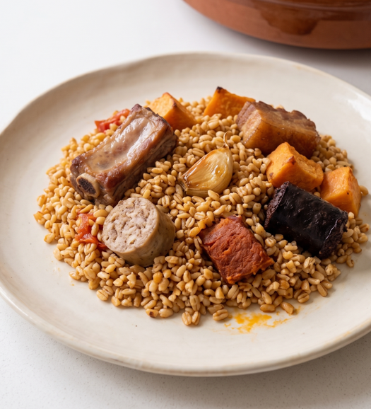 Arroz de la tierra menorquín, una receta de matanza hecha con trigo roto