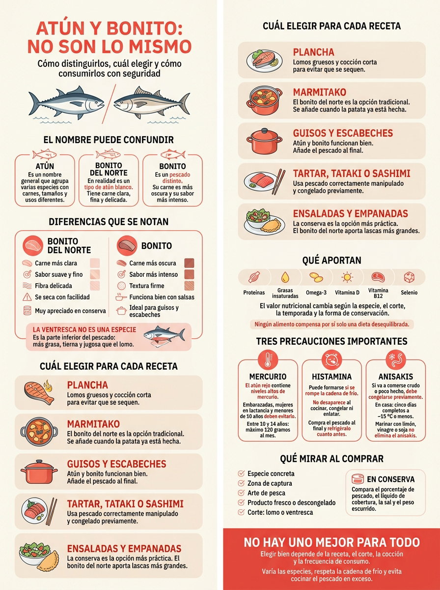 Atún y bonito: en qué se diferencian, cuál elegir y cuánto conviene comer