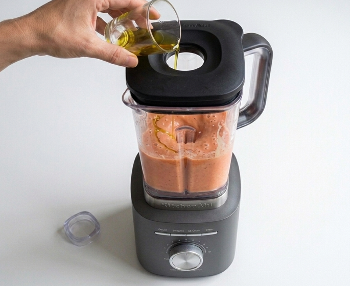 Crema fría de tomate y almendra, a medio camino entre el gazpacho y el ajoblanco