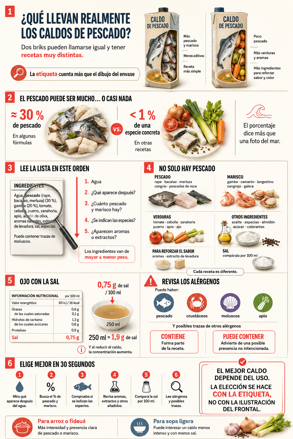Qué ingredientes contienen los caldos de pescado del supermercado y cómo elegir mejor