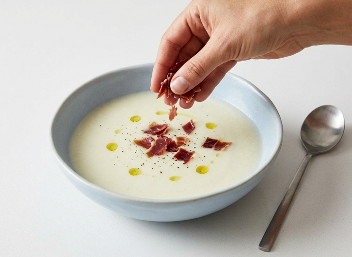 Sopa de melón con jamón, cremosa, fría y lista para salvar cualquier comida de verano