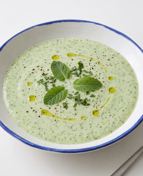 Sopa fría de pepino, yogur y hierbabuena, una receta ligera para tomar bien fresca