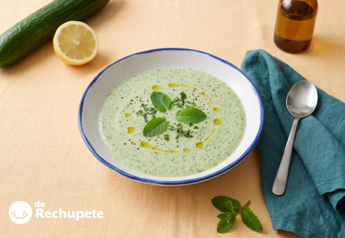 Sopa fría de pepino, yogur y hierbabuena, una receta ligera para tomar bien fresca