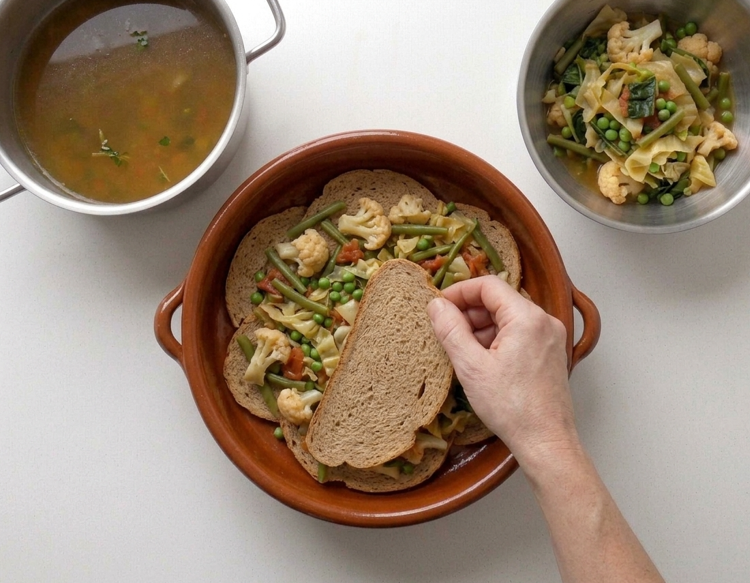 Sopes mallorquines, la sopa seca de verduras y pan que se come con tenedor