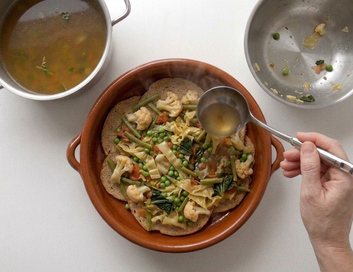 Sopes mallorquines, la sopa seca de verduras y pan que se come con tenedor