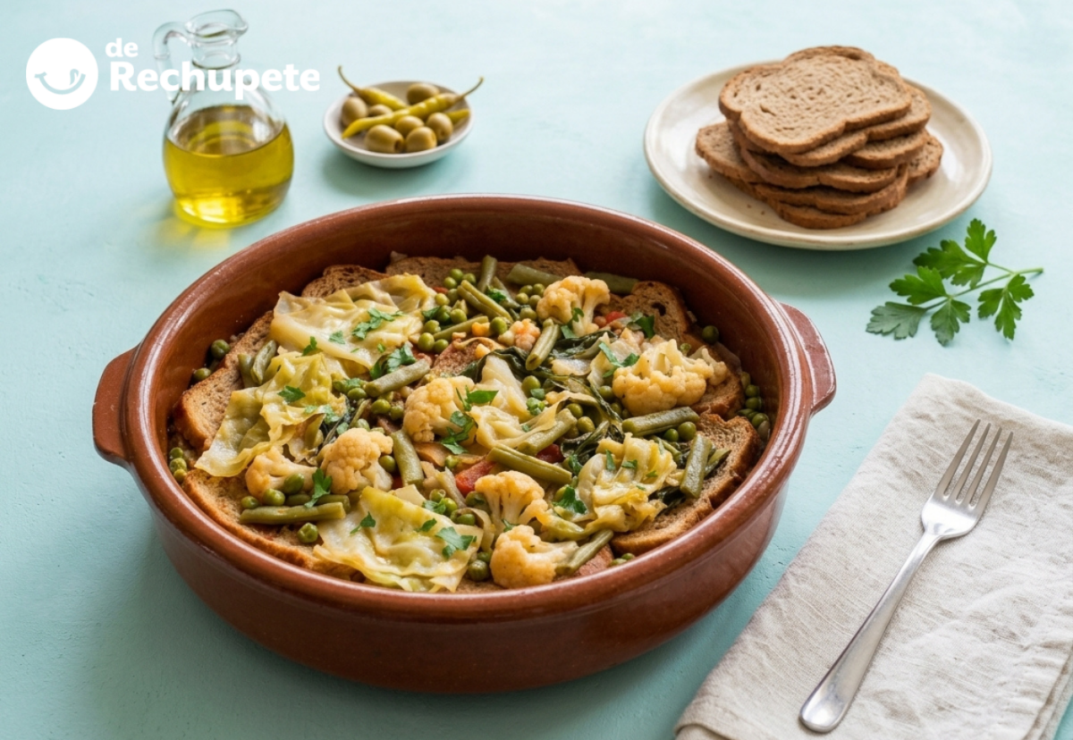 Sopes mallorquines, la sopa seca de verduras y pan que se come con tenedor