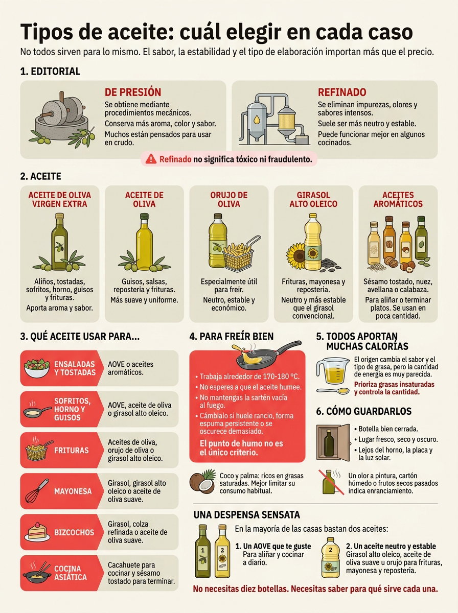 Tipos de aceite: cuál elegir para cocinar, freír, aliñar o dar sabor