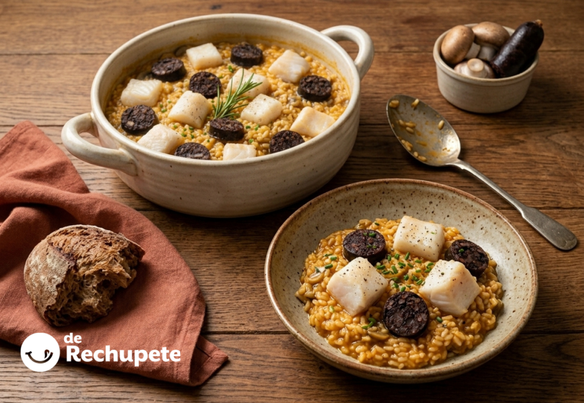 Arròs del paraigüer, arroz catalán de bacalao y butifarra negra