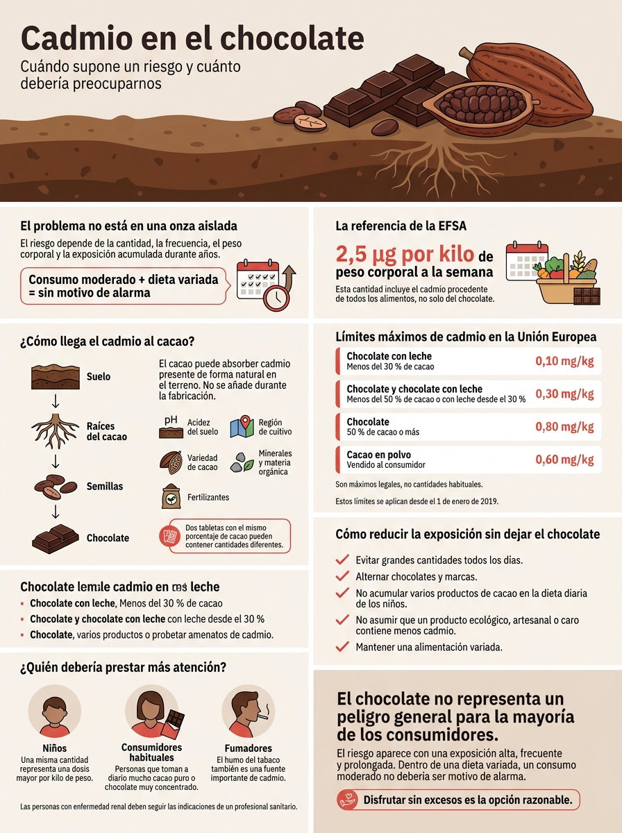 Cadmio en el chocolate: cuándo supone un riesgo y cuánto debería preocuparnos