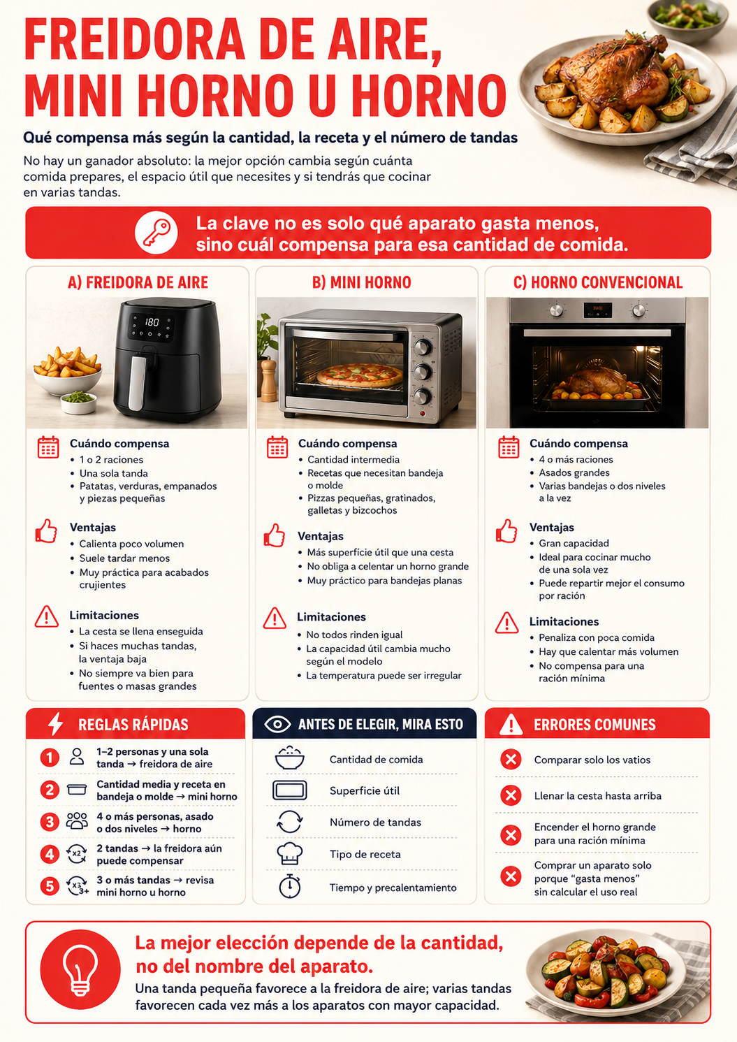 Freidora de aire, mini horno u horno: cuál compensa más según lo que cocines