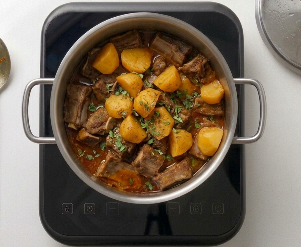 Aloo gosht pakistaní, el guiso de cordero y patatas con caldo especiado