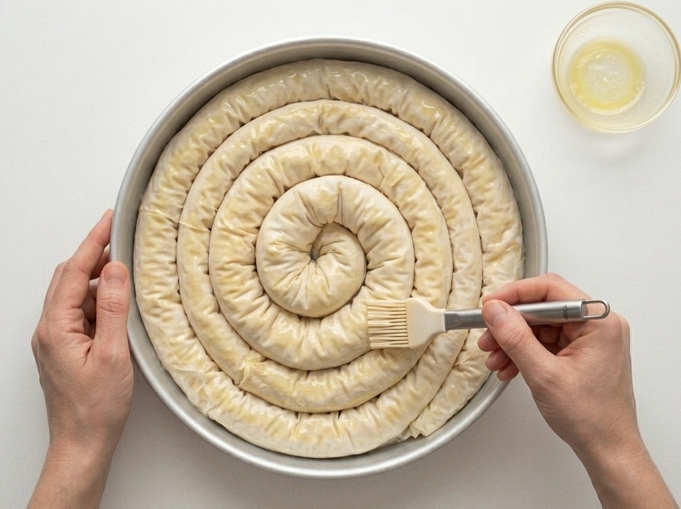 Banitsa búlgara, pastel salado de queso con masa filo