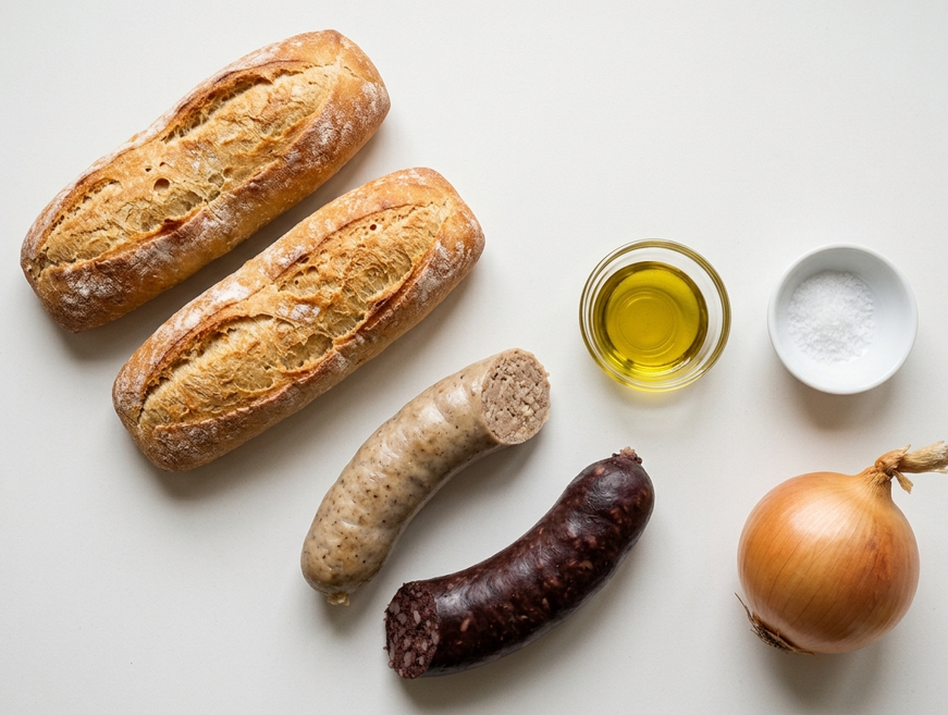 Bocadillo blanc i negre catalán, con botifarra blanca, negra y cebolla