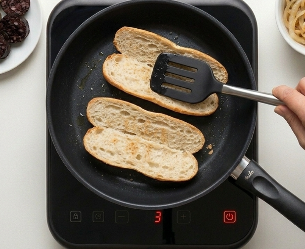 Bocadillo blanc i negre catalán, con botifarra blanca, negra y cebolla
