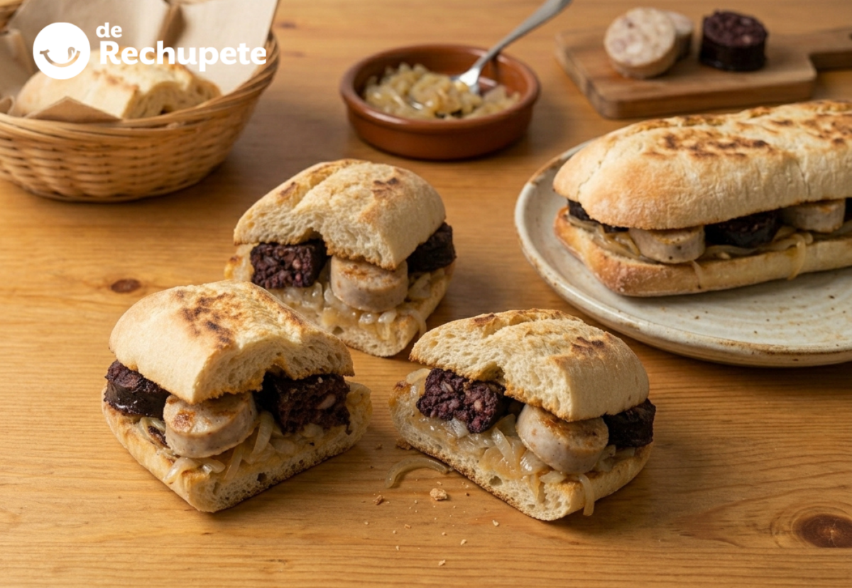 Bocadillo blanc i negre catalán, con botifarra blanca, negra y cebolla