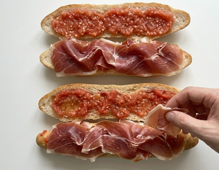 Bocadillo La Catalana de Murcia, el clásico de jamón serrano y tomate de los bares murcianos