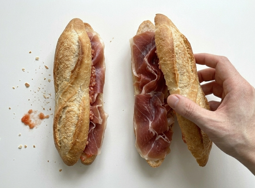 Bocadillo La Catalana de Murcia, el clásico de jamón serrano y tomate de los bares murcianos