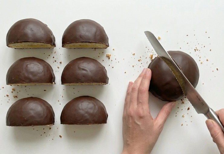 Chinitos de Almería, el bollo de crema y chocolate que se corta en media luna