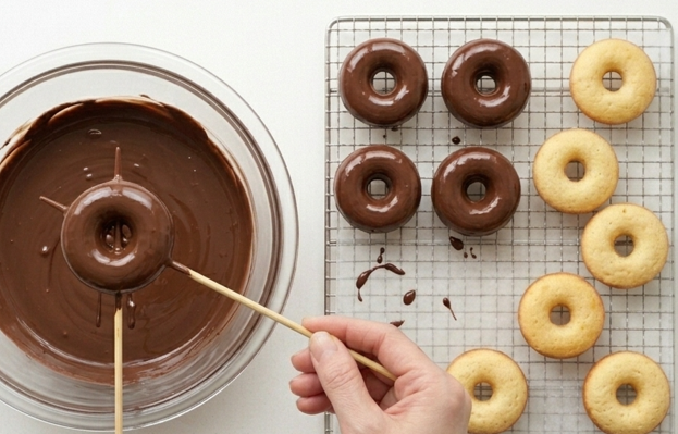 Donettes clásicos, la versión horneada con miga tierna y baño de chocolate