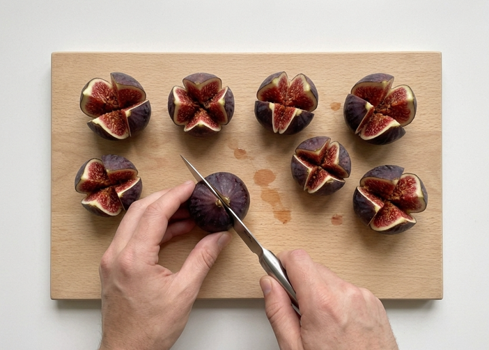 Higos asados con queso de cabra y miel, un entrante templado con contraste dulce y salado