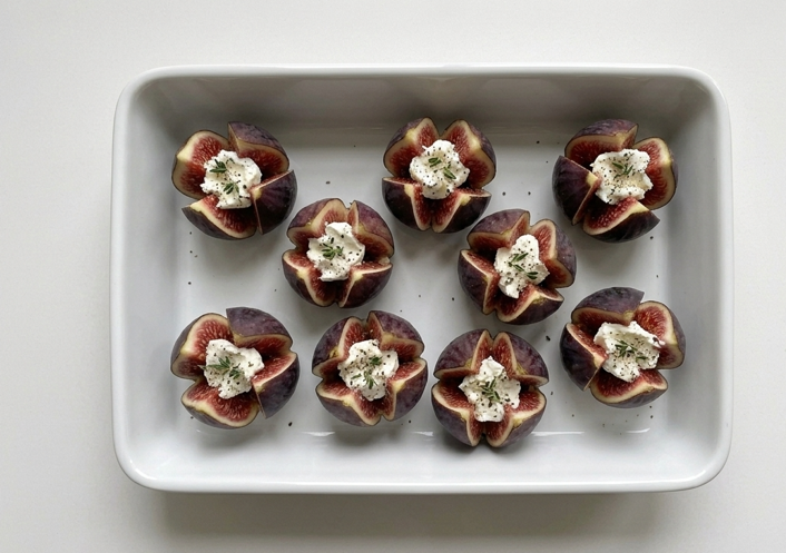 Higos asados con queso de cabra y miel, un entrante templado con contraste dulce y salado