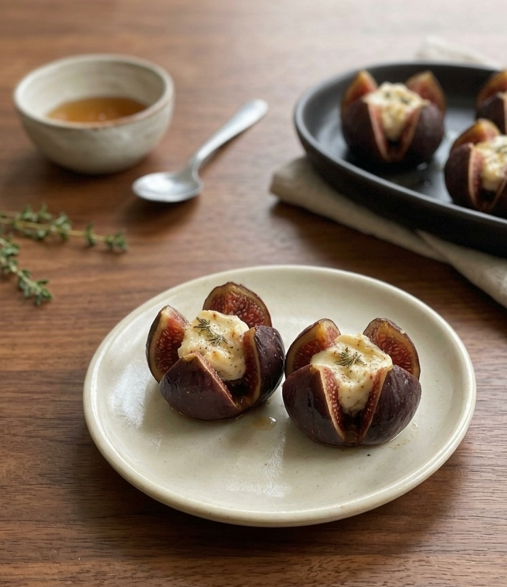Higos asados con queso de cabra y miel, un entrante templado con contraste dulce y salado