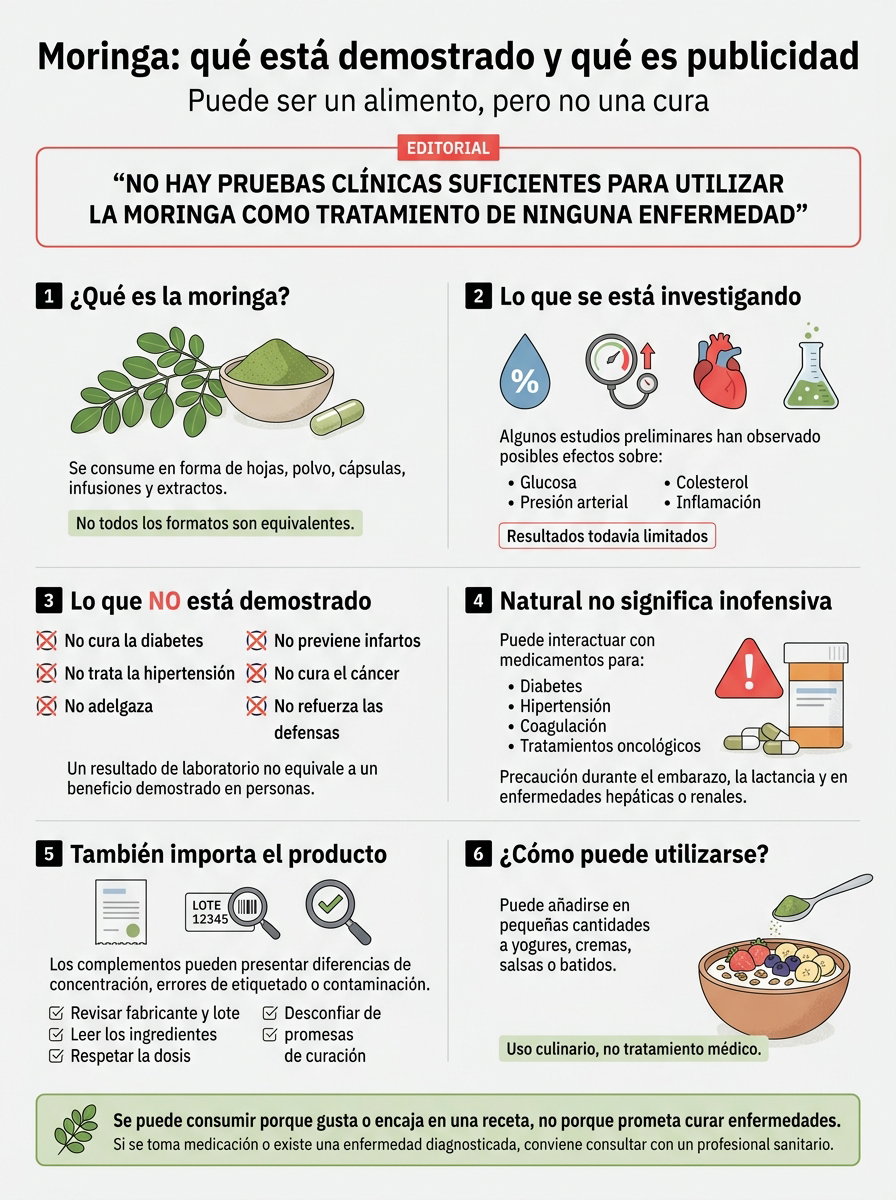 Moringa y propiedades curativas: qué está demostrado y qué es solo publicidad
