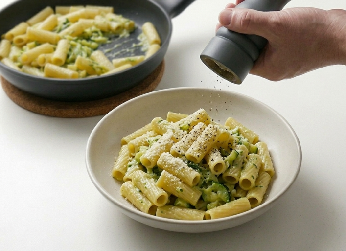 Pasta cremosa con calabacín y parmesano