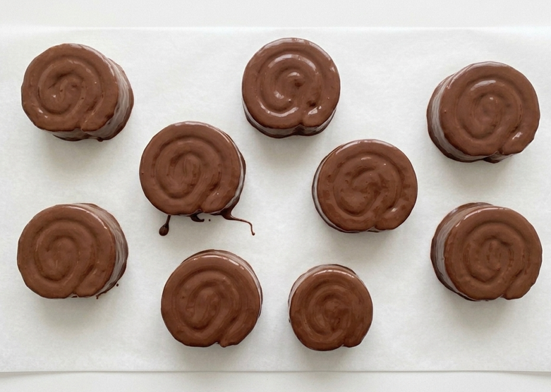 Phoskitos caseros, el pastelito enrollado con crema y cobertura de chocolate