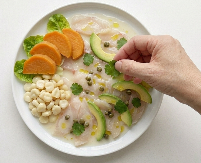 Tiradito apaltado, la versión peruana con corvina y palta en láminas