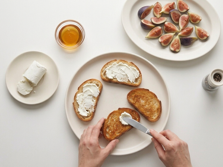 Tostas de higos con queso de cabra y miel, crujientes y cremosas en 15 minutos
