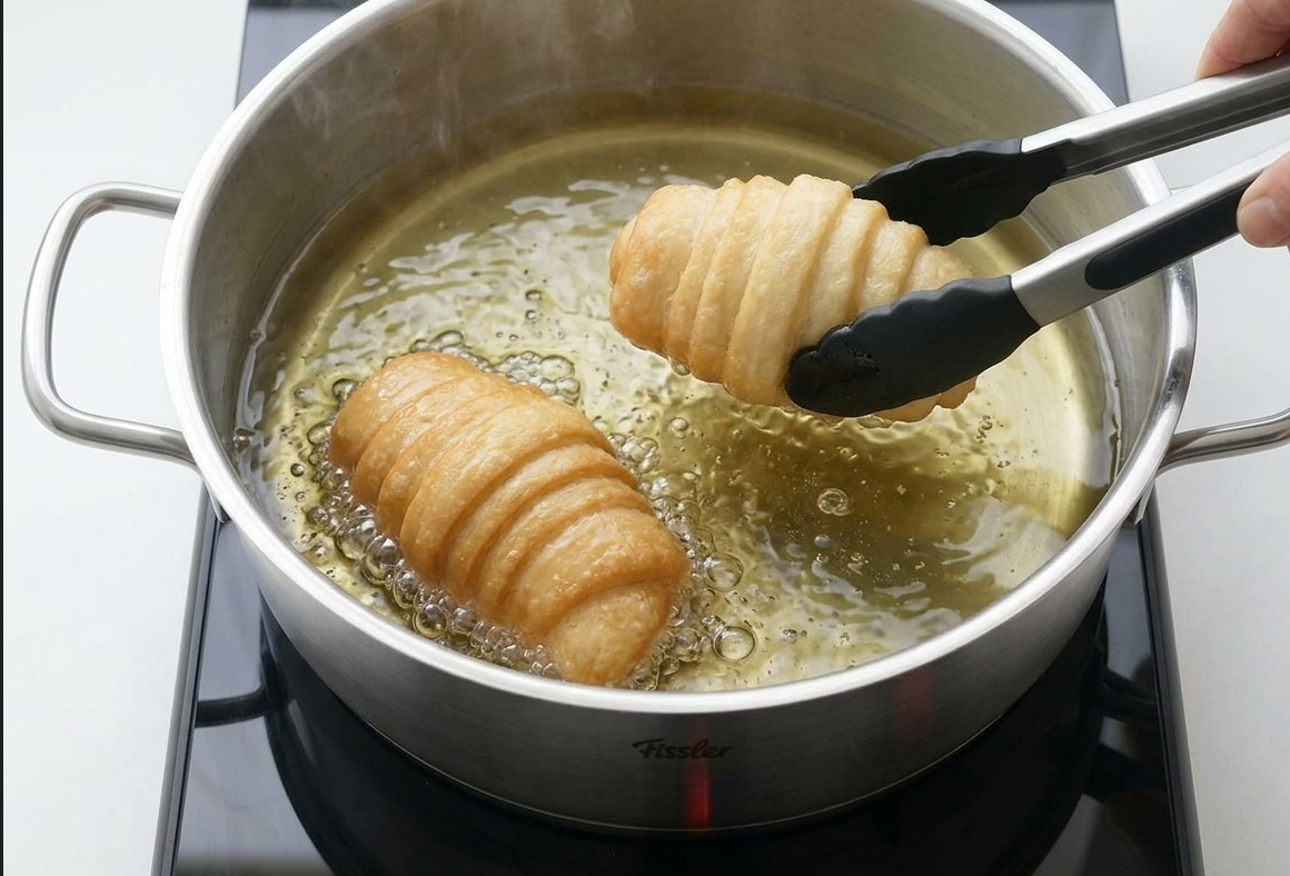 Xuxos de crema. Masa hojaldrada, frita y rellena de crema pastelera