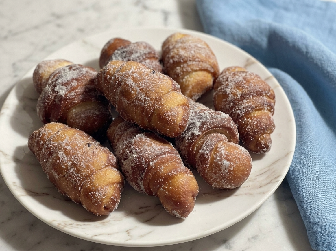 Xuxos de crema. Masa hojaldrada, frita y rellena de crema pastelera