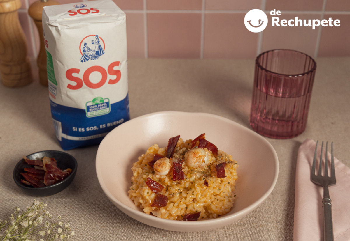 Arroz con vieira y jamón ibérico crujiente. Receta para sorprender a tu pareja o amigos