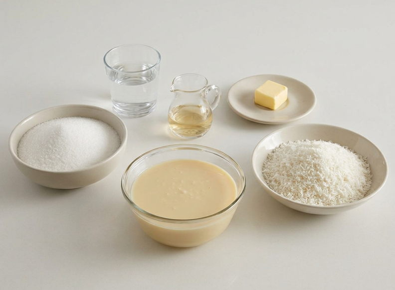 Bala baiana o bala de vidro. Dulce brasileño de coco con caramelo crujiente