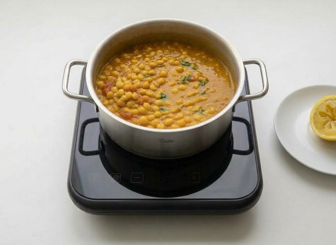 Chana dal: garbanzos partidos con sofrito indio de tomate y especias