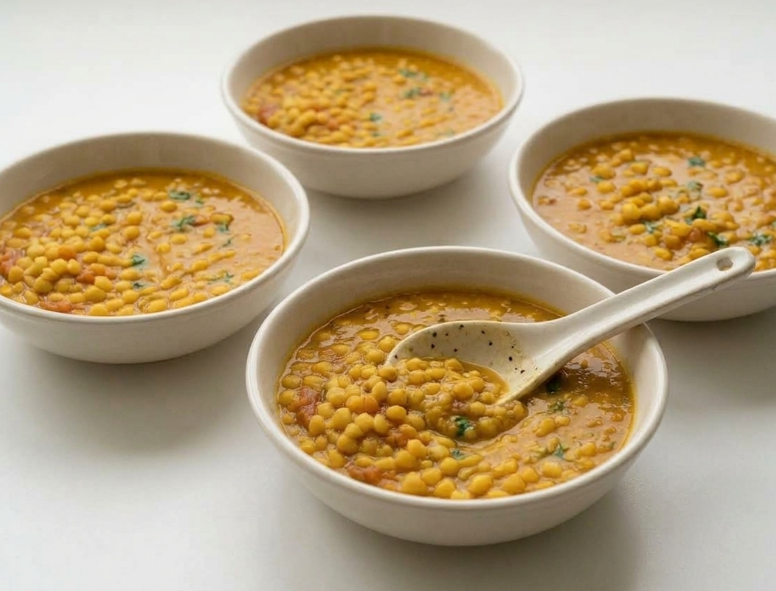 Chana dal: garbanzos partidos con sofrito indio de tomate y especias