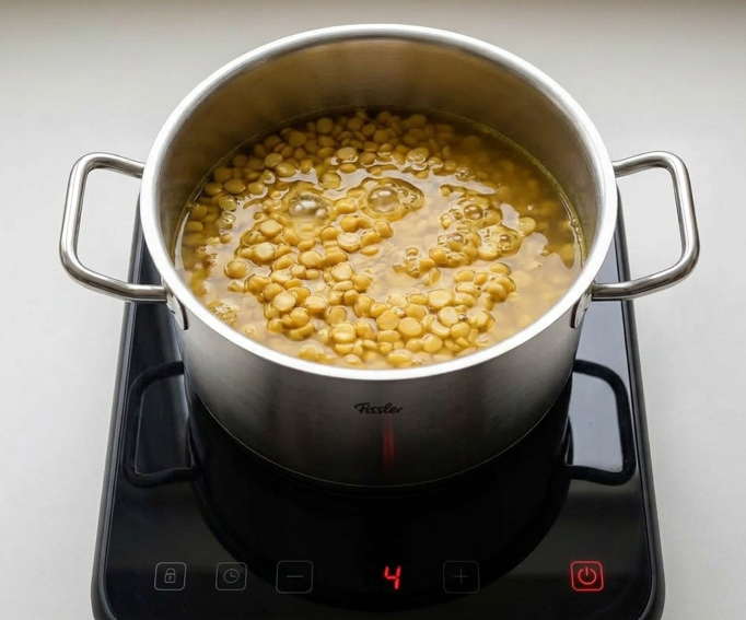 Chana dal: garbanzos partidos con sofrito indio de tomate y especias