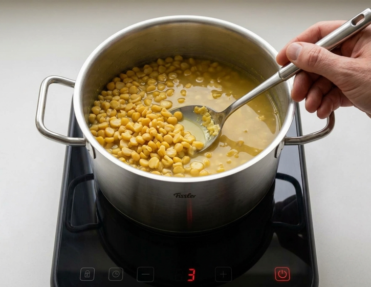 Chana dal: garbanzos partidos con sofrito indio de tomate y especias